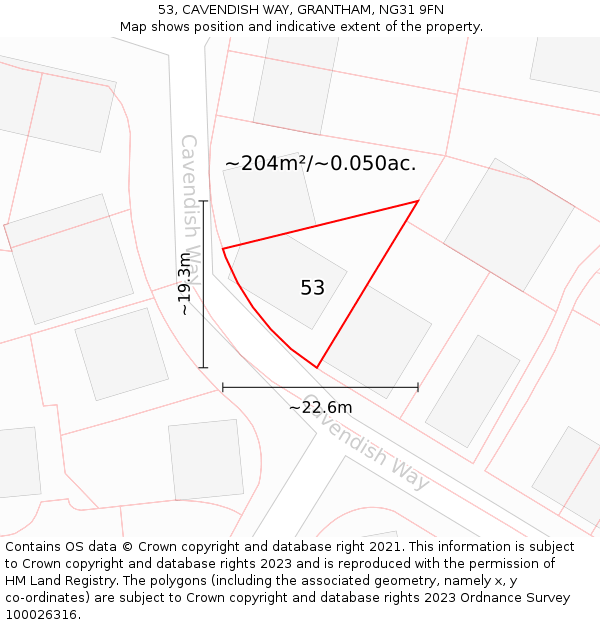 53, CAVENDISH WAY, GRANTHAM, NG31 9FN: Plot and title map