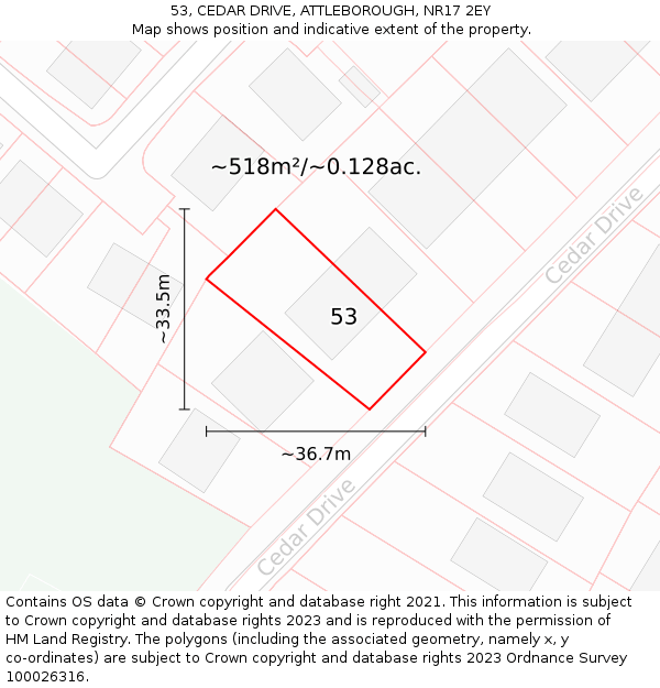 53, CEDAR DRIVE, ATTLEBOROUGH, NR17 2EY: Plot and title map