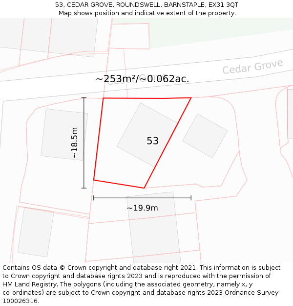 53, CEDAR GROVE, ROUNDSWELL, BARNSTAPLE, EX31 3QT: Plot and title map