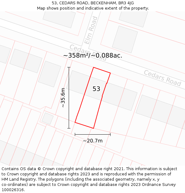 53, CEDARS ROAD, BECKENHAM, BR3 4JG: Plot and title map