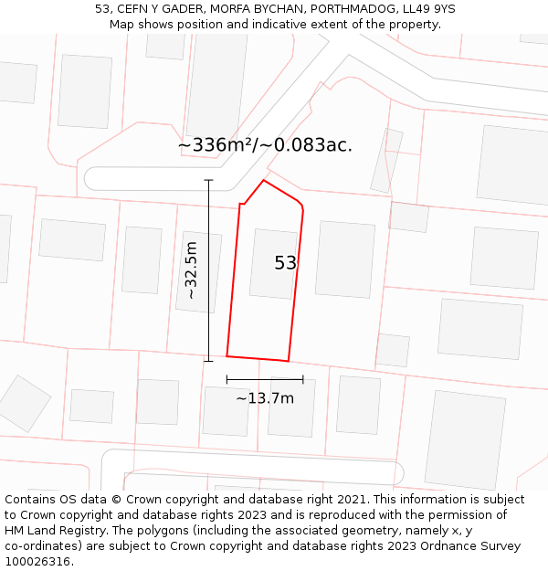 53, CEFN Y GADER, MORFA BYCHAN, PORTHMADOG, LL49 9YS: Plot and title map