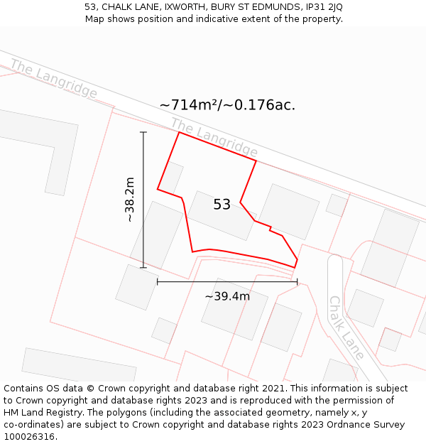 53, CHALK LANE, IXWORTH, BURY ST EDMUNDS, IP31 2JQ: Plot and title map