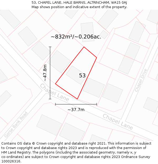 53, CHAPEL LANE, HALE BARNS, ALTRINCHAM, WA15 0AJ: Plot and title map