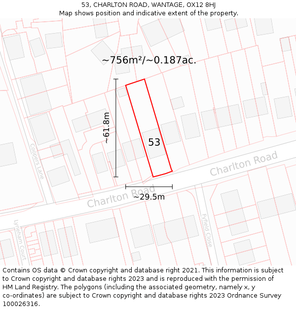 53, CHARLTON ROAD, WANTAGE, OX12 8HJ: Plot and title map