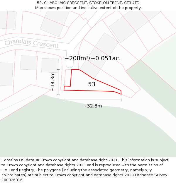 53, CHAROLAIS CRESCENT, STOKE-ON-TRENT, ST3 4TD: Plot and title map