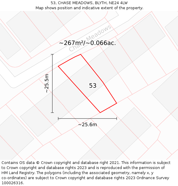 53, CHASE MEADOWS, BLYTH, NE24 4LW: Plot and title map