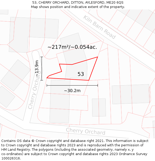 53, CHERRY ORCHARD, DITTON, AYLESFORD, ME20 6QS: Plot and title map
