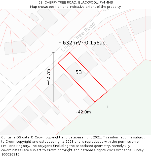 53, CHERRY TREE ROAD, BLACKPOOL, FY4 4NS: Plot and title map