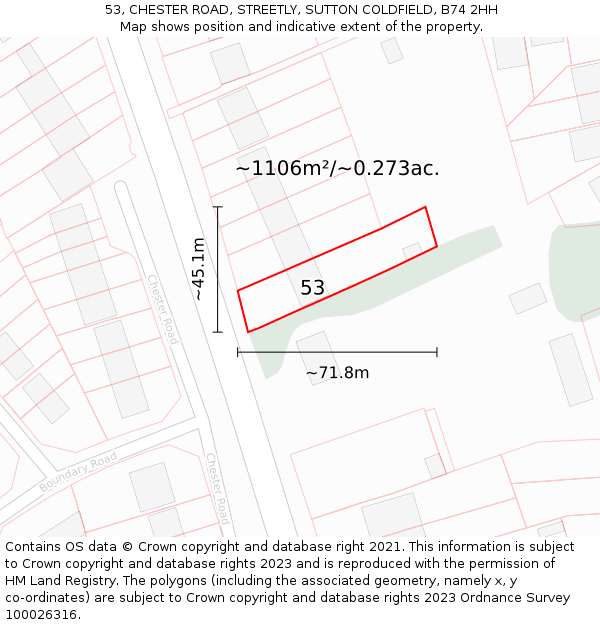 53, CHESTER ROAD, STREETLY, SUTTON COLDFIELD, B74 2HH: Plot and title map
