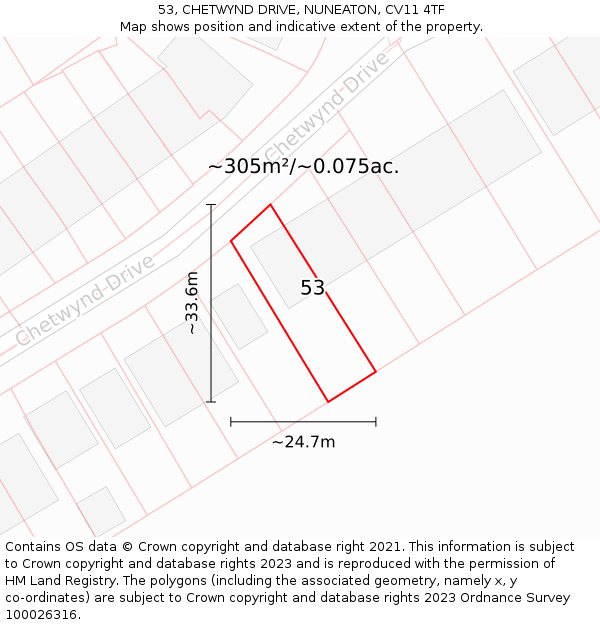 53, CHETWYND DRIVE, NUNEATON, CV11 4TF: Plot and title map