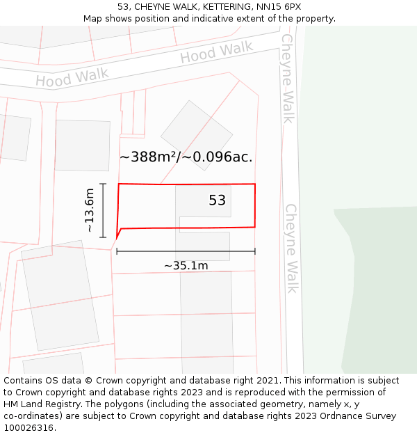 53, CHEYNE WALK, KETTERING, NN15 6PX: Plot and title map