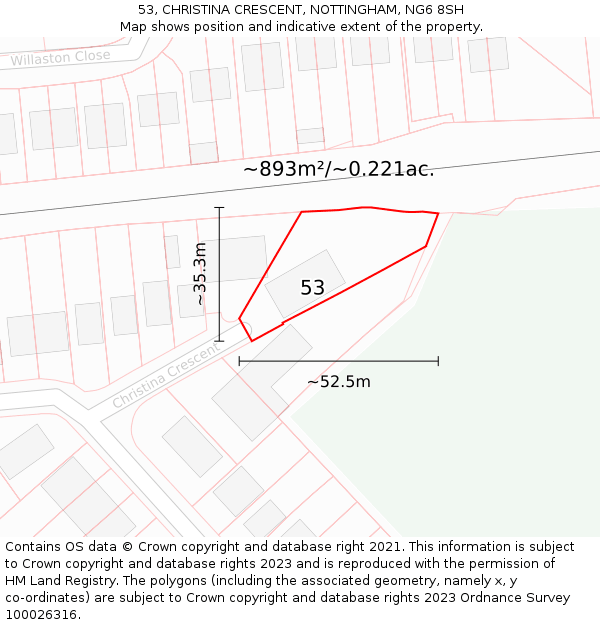 53, CHRISTINA CRESCENT, NOTTINGHAM, NG6 8SH: Plot and title map