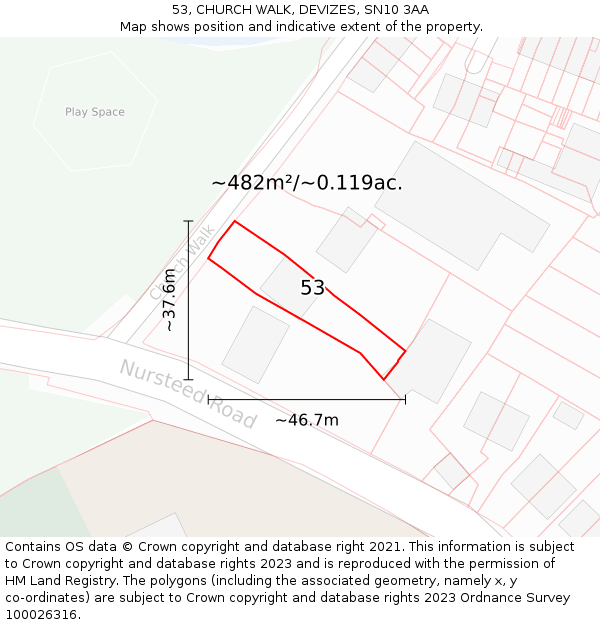 53, CHURCH WALK, DEVIZES, SN10 3AA: Plot and title map