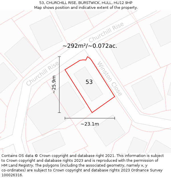 53, CHURCHILL RISE, BURSTWICK, HULL, HU12 9HP: Plot and title map