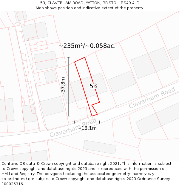 53, CLAVERHAM ROAD, YATTON, BRISTOL, BS49 4LD: Plot and title map