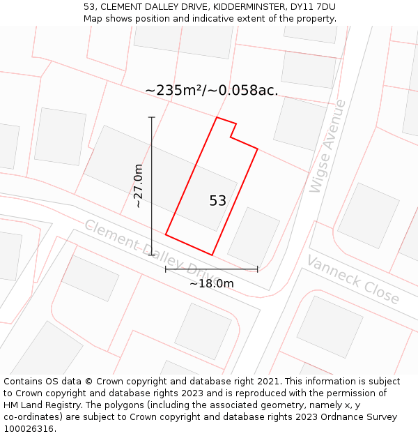 53, CLEMENT DALLEY DRIVE, KIDDERMINSTER, DY11 7DU: Plot and title map