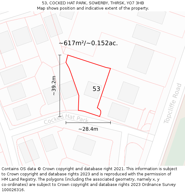 53, COCKED HAT PARK, SOWERBY, THIRSK, YO7 3HB: Plot and title map