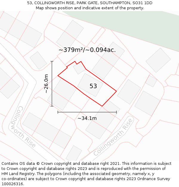 53, COLLINGWORTH RISE, PARK GATE, SOUTHAMPTON, SO31 1DD: Plot and title map