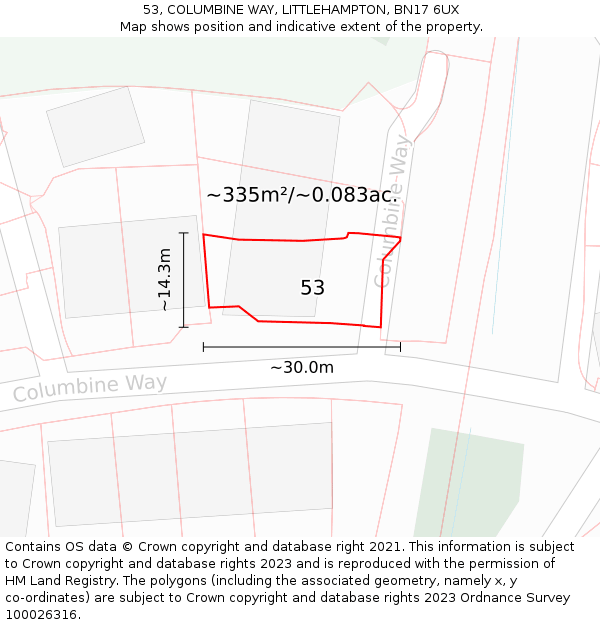 53, COLUMBINE WAY, LITTLEHAMPTON, BN17 6UX: Plot and title map