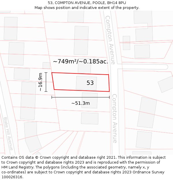 53, COMPTON AVENUE, POOLE, BH14 8PU: Plot and title map