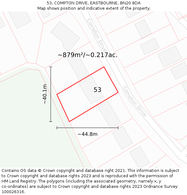 53, COMPTON DRIVE, EASTBOURNE, BN20 8DA: Plot and title map