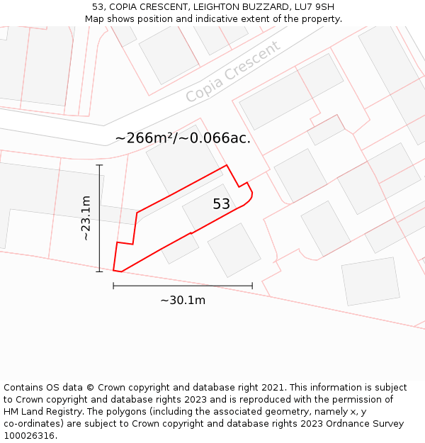 53, COPIA CRESCENT, LEIGHTON BUZZARD, LU7 9SH: Plot and title map