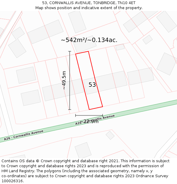 53, CORNWALLIS AVENUE, TONBRIDGE, TN10 4ET: Plot and title map