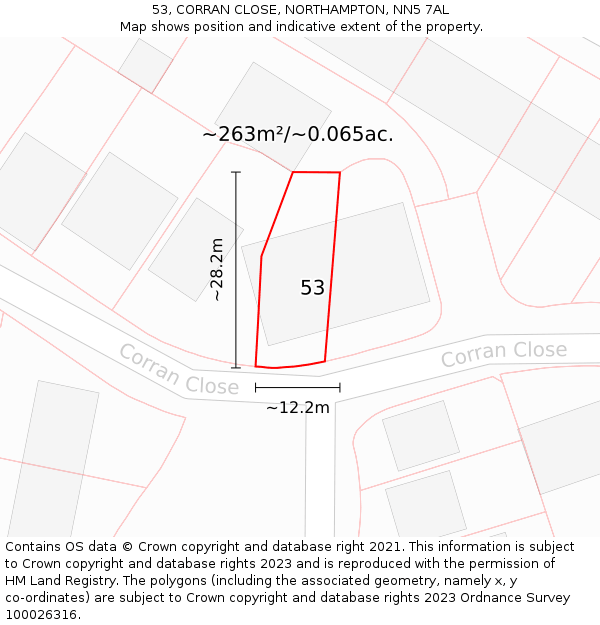 53, CORRAN CLOSE, NORTHAMPTON, NN5 7AL: Plot and title map