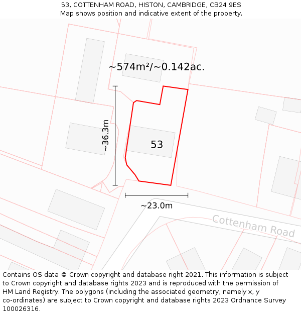 53, COTTENHAM ROAD, HISTON, CAMBRIDGE, CB24 9ES: Plot and title map