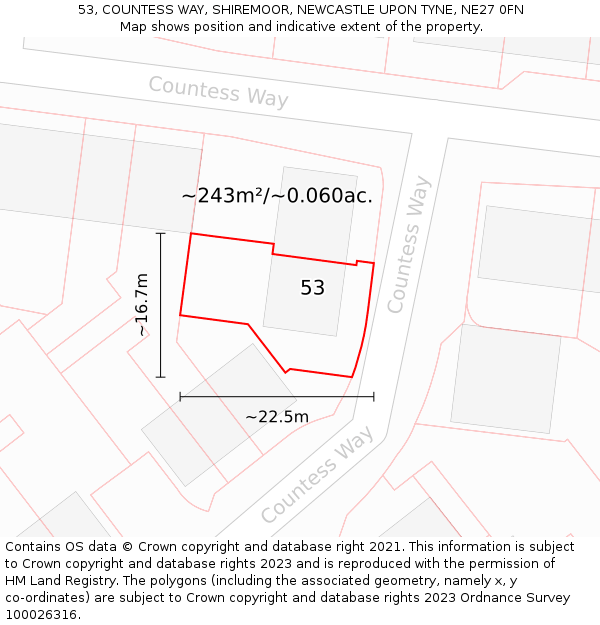 53, COUNTESS WAY, SHIREMOOR, NEWCASTLE UPON TYNE, NE27 0FN: Plot and title map