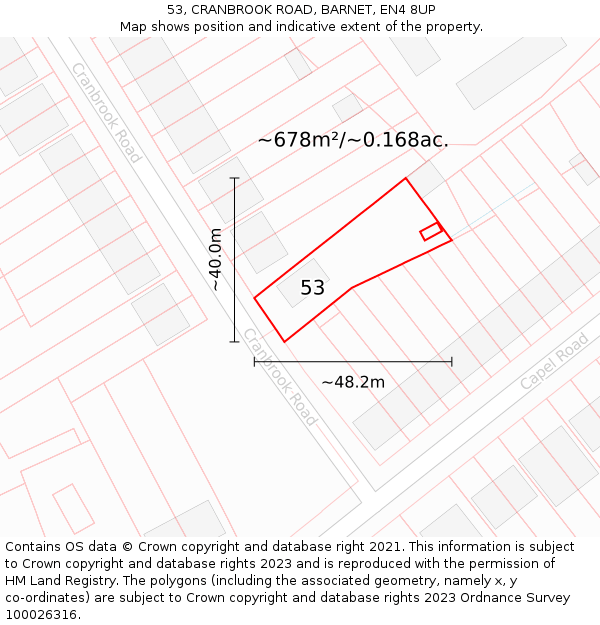 53, CRANBROOK ROAD, BARNET, EN4 8UP: Plot and title map