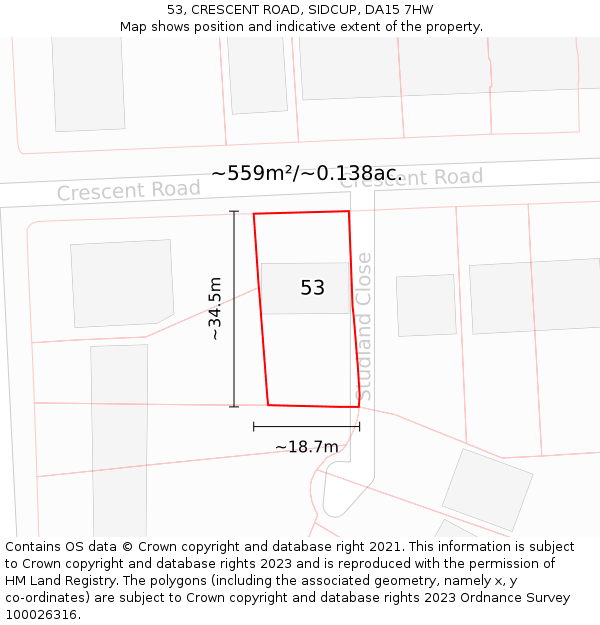 53, CRESCENT ROAD, SIDCUP, DA15 7HW: Plot and title map