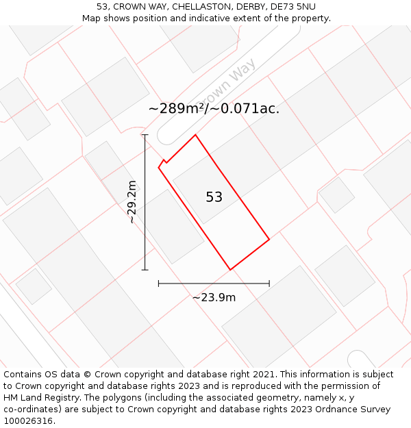 53, CROWN WAY, CHELLASTON, DERBY, DE73 5NU: Plot and title map