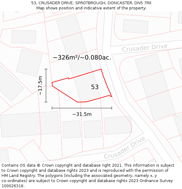 53, CRUSADER DRIVE, SPROTBROUGH, DONCASTER, DN5 7RX: Plot and title map
