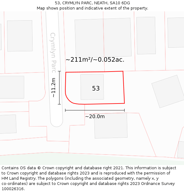 53, CRYMLYN PARC, NEATH, SA10 6DG: Plot and title map