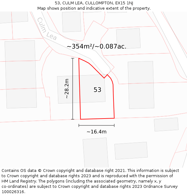 53, CULM LEA, CULLOMPTON, EX15 1NJ: Plot and title map