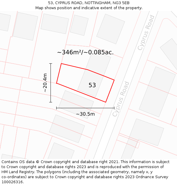 53, CYPRUS ROAD, NOTTINGHAM, NG3 5EB: Plot and title map