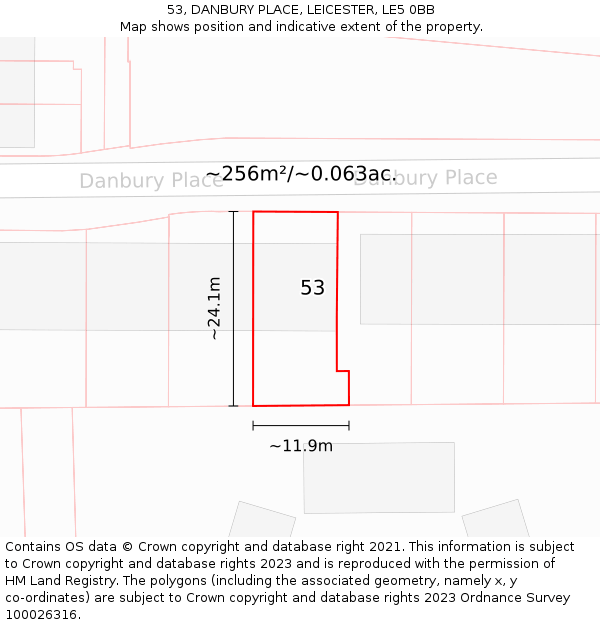 53, DANBURY PLACE, LEICESTER, LE5 0BB: Plot and title map