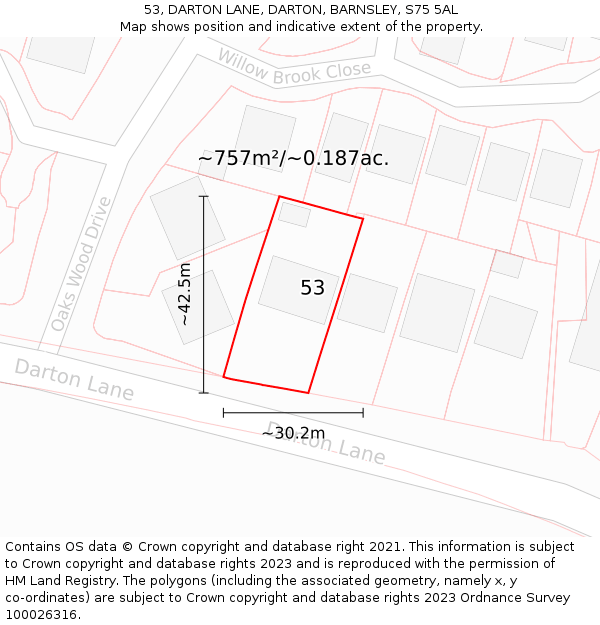 53, DARTON LANE, DARTON, BARNSLEY, S75 5AL: Plot and title map