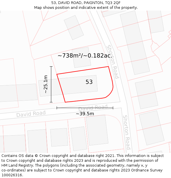 53, DAVID ROAD, PAIGNTON, TQ3 2QF: Plot and title map