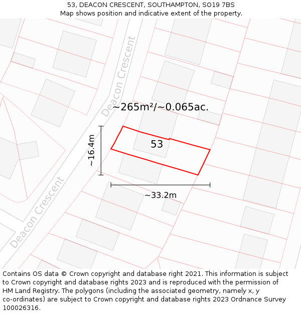 53, DEACON CRESCENT, SOUTHAMPTON, SO19 7BS: Plot and title map