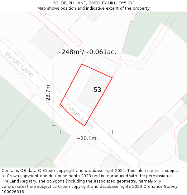 53, DELPH LANE, BRIERLEY HILL, DY5 2YF: Plot and title map