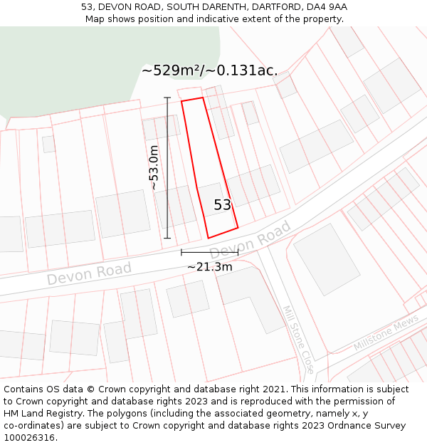 53, DEVON ROAD, SOUTH DARENTH, DARTFORD, DA4 9AA: Plot and title map