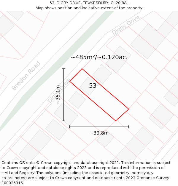 53, DIGBY DRIVE, TEWKESBURY, GL20 8AL: Plot and title map