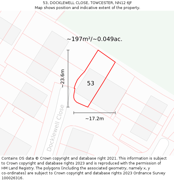 53, DOCKLEWELL CLOSE, TOWCESTER, NN12 6JF: Plot and title map