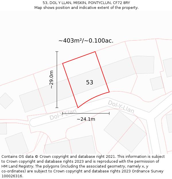 53, DOL Y LLAN, MISKIN, PONTYCLUN, CF72 8RY: Plot and title map