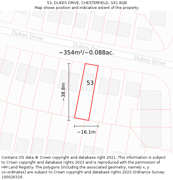 53, DUKES DRIVE, CHESTERFIELD, S41 8QB: Plot and title map