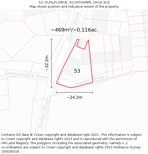53, DUNLIN DRIVE, SCUNTHORPE, DN16 3UZ: Plot and title map