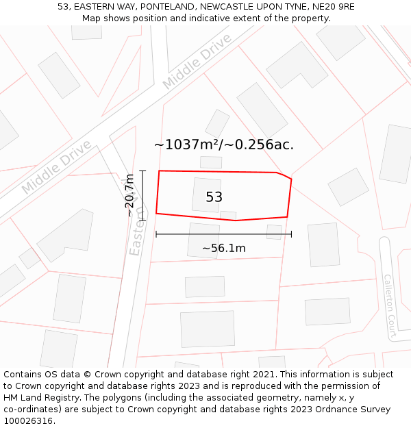 53, EASTERN WAY, PONTELAND, NEWCASTLE UPON TYNE, NE20 9RE: Plot and title map