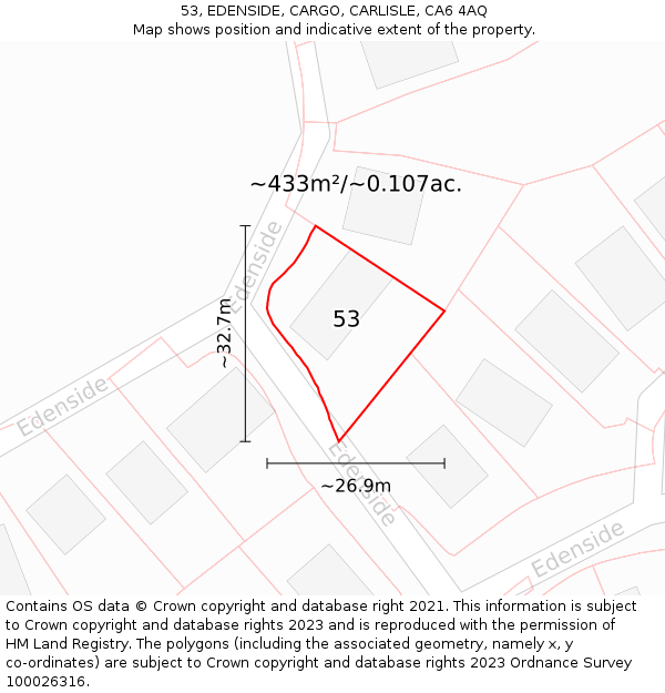 53, EDENSIDE, CARGO, CARLISLE, CA6 4AQ: Plot and title map